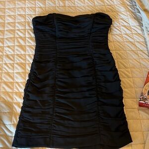 H&M Black Strapless Ruched Bodycon Dress